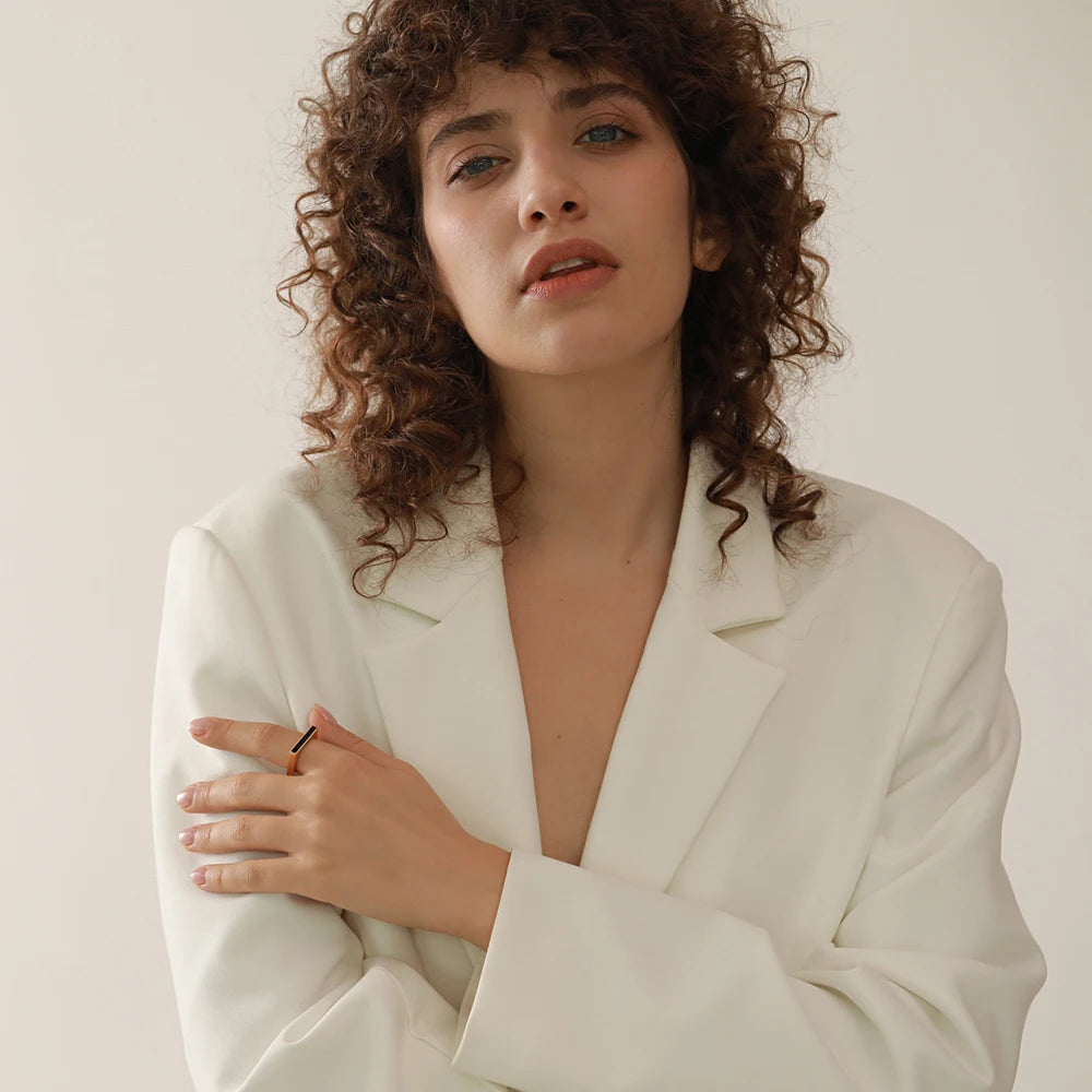 Minimalist Square Ring — rings in black — close-up detail