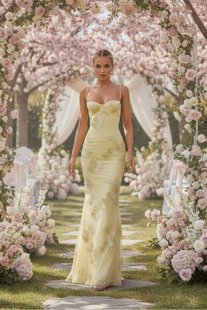 Andy Yellow Floral Printed Maxi Dress