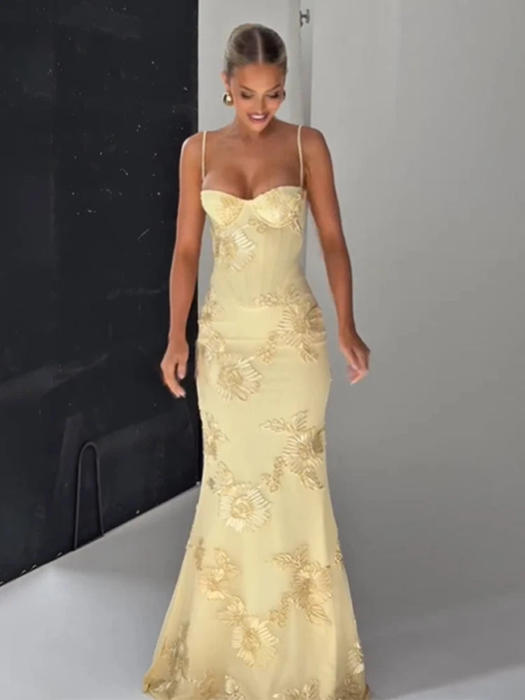 Andy Yellow Floral Printed Maxi Dress