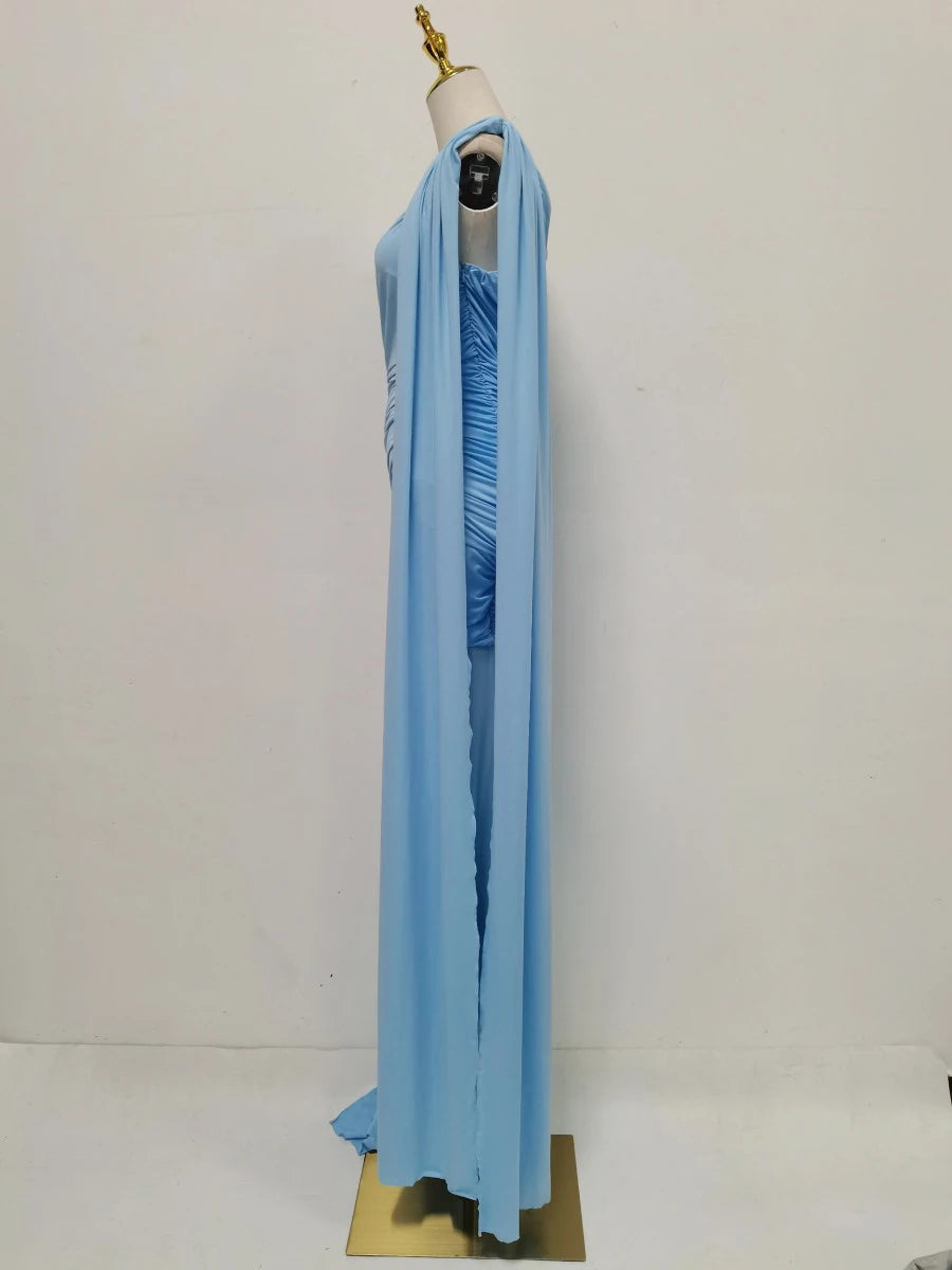 Amy One Shoulder Sheer Cape Dress