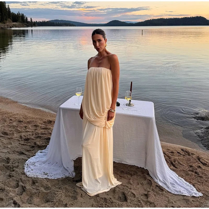 Margaret Pleated Strapless Dress