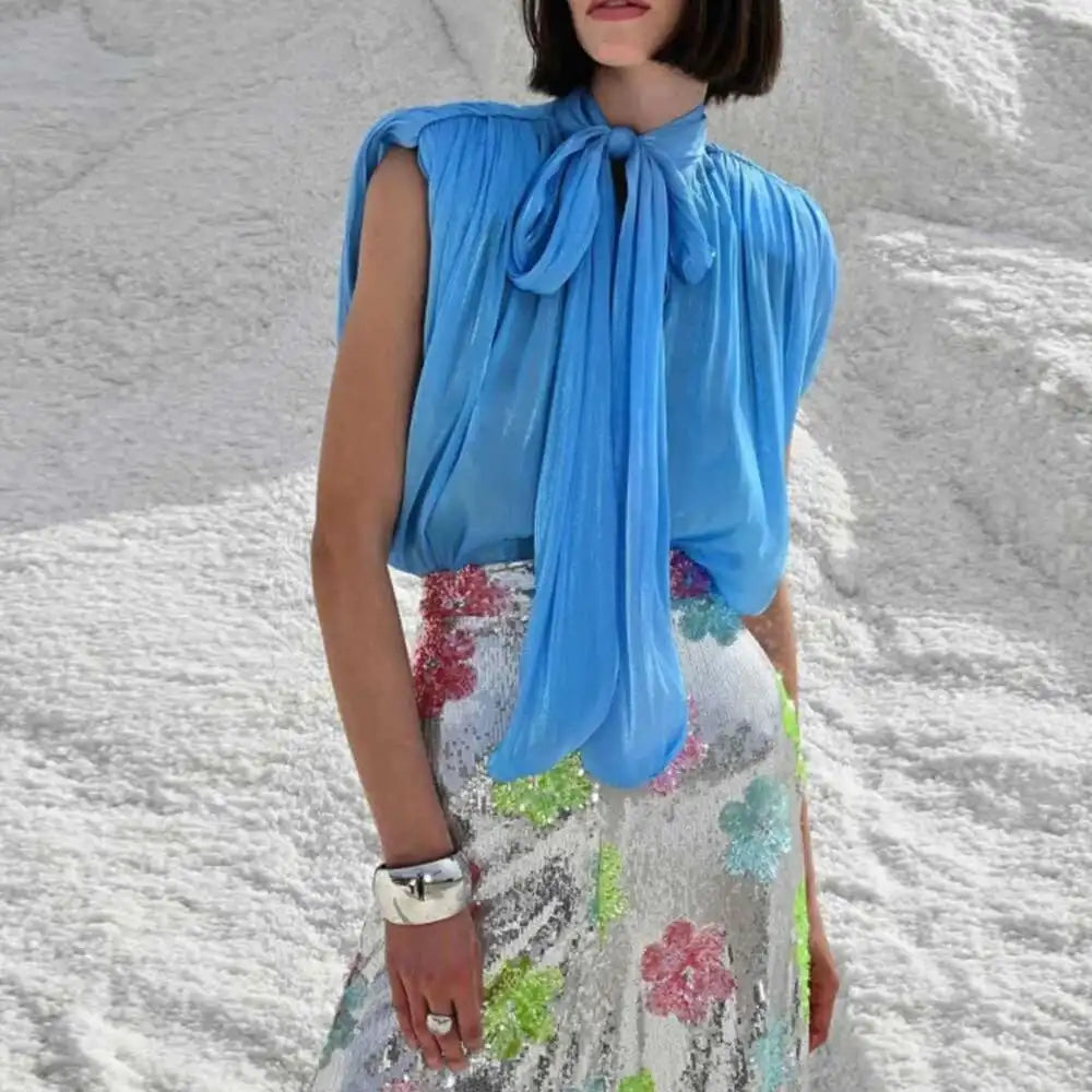 Marissa Lace Up Blouse in blue