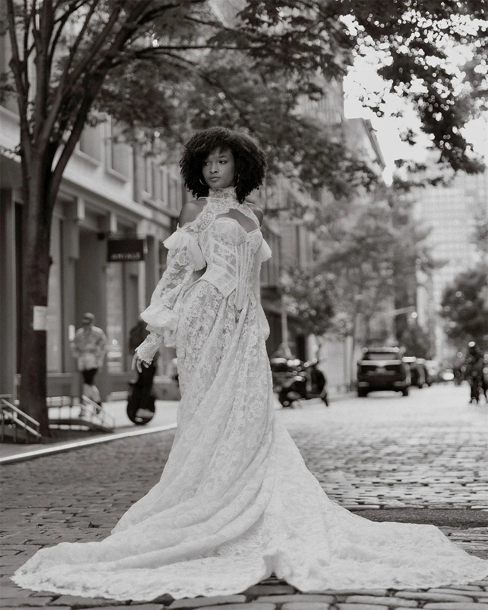 Seraphine Puff-Sleeve Lace A-Line Bridal Gown