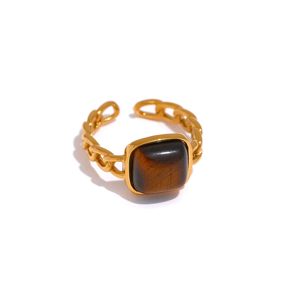 Natural Stone Open Ring 18K Gold Plated — rings in multicolor — additional view