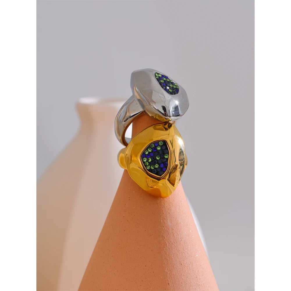 Blue Cubic Zirconia Ring — rings in gold — back view