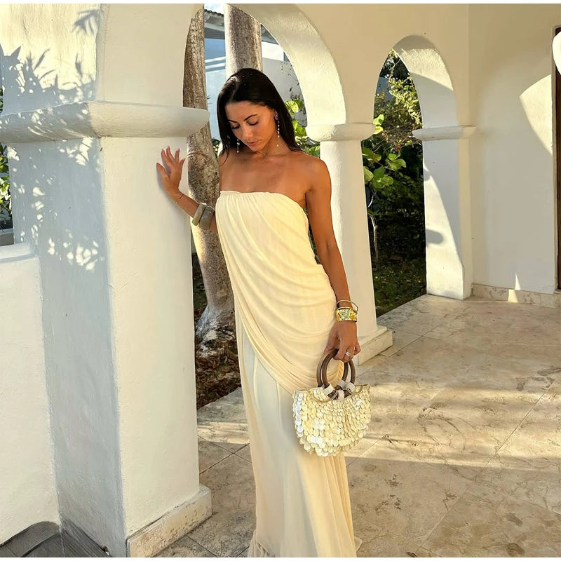 Margaret Pleated Strapless Dress