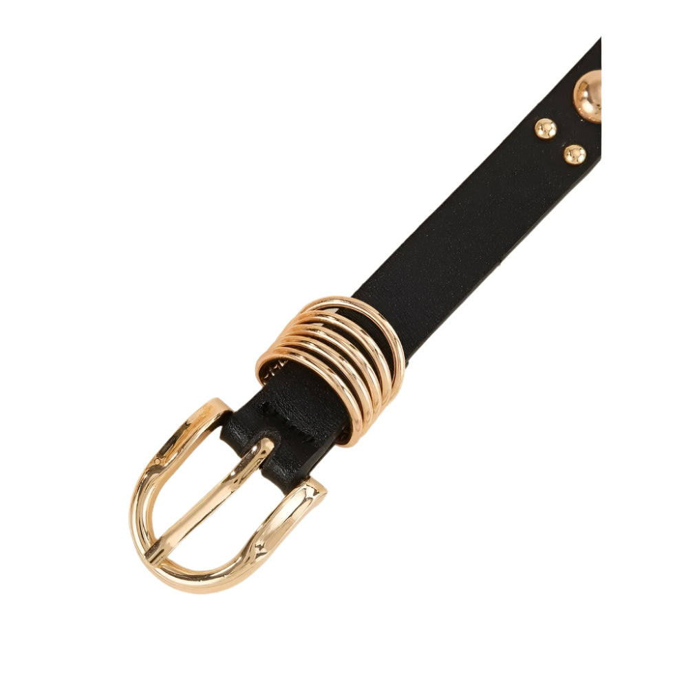 Black belt with gold buckle on a white background