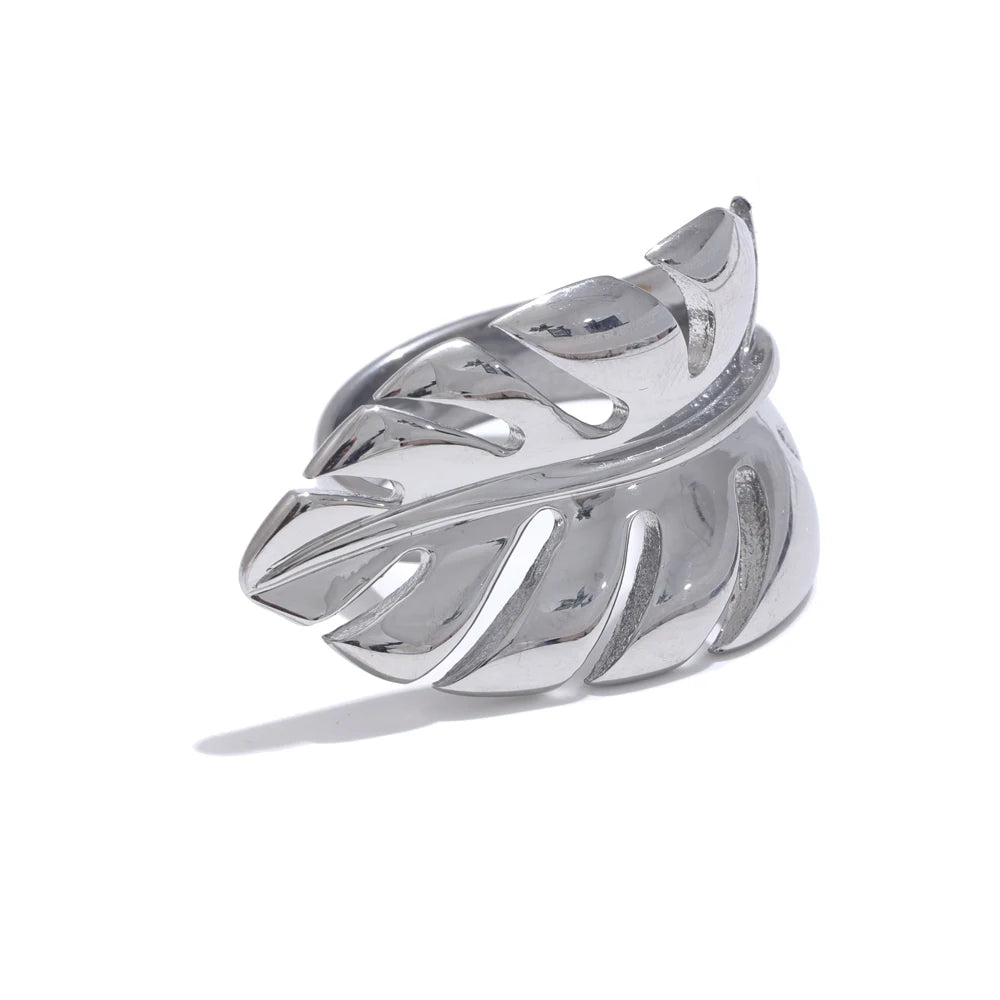 Metal Leaf Open Ring — rings in silver — additional view