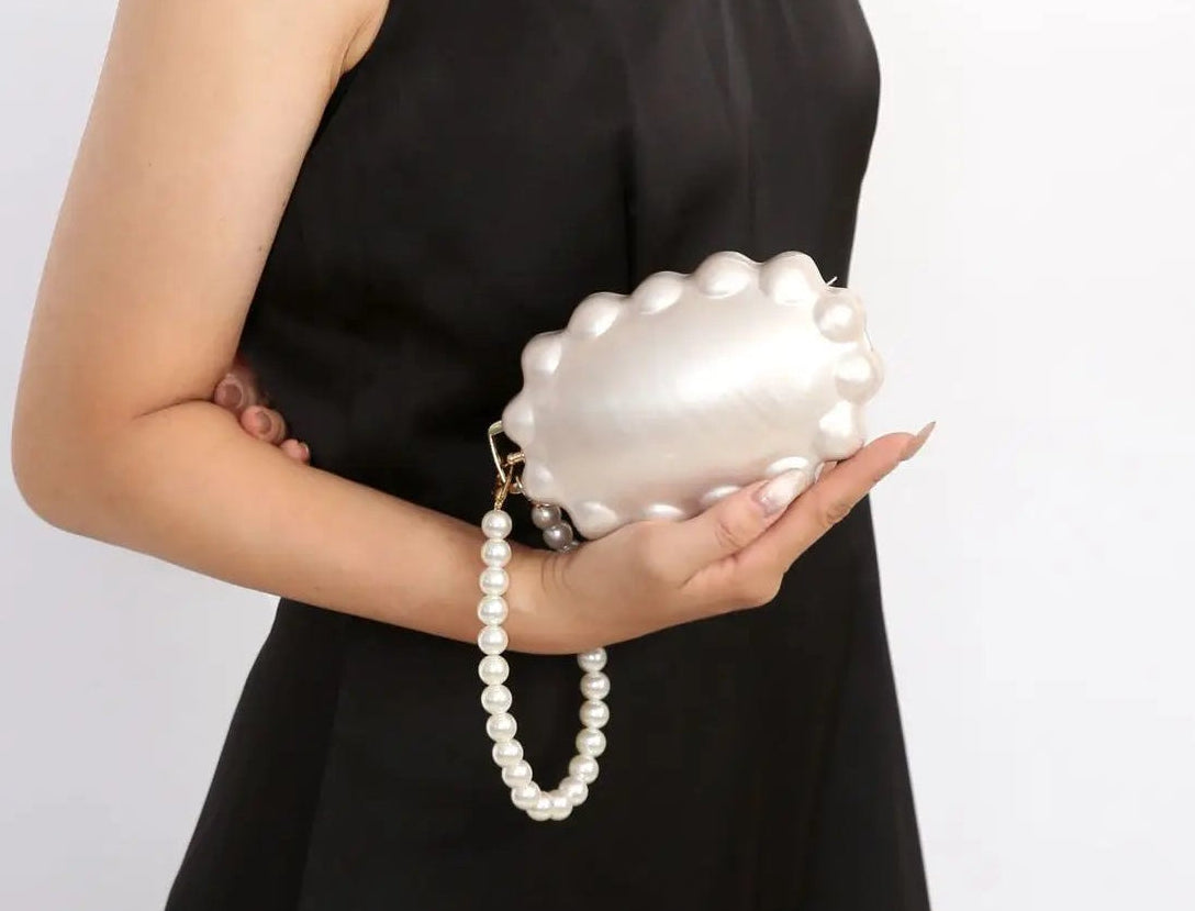 Pearl Shell Clutch Bag — handbags in pearl beaded detail — additional view