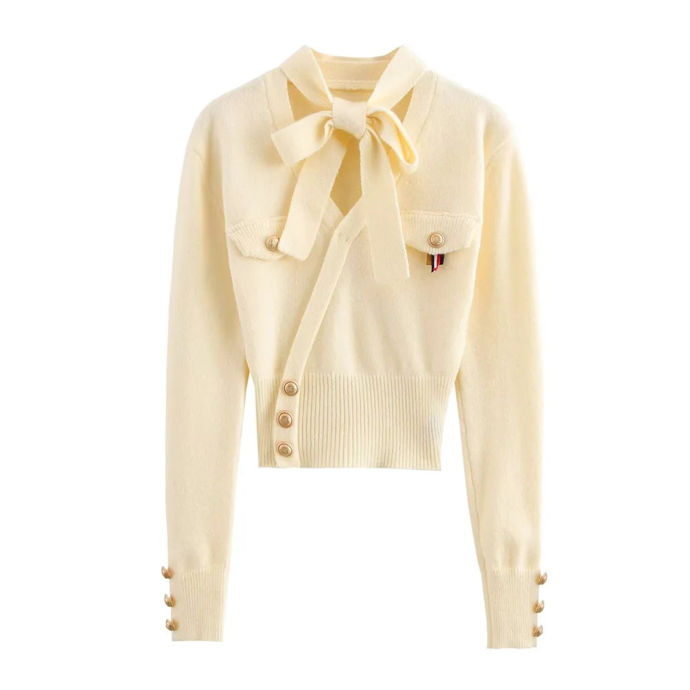 Maglione lavorato a maglia con papillon retrò