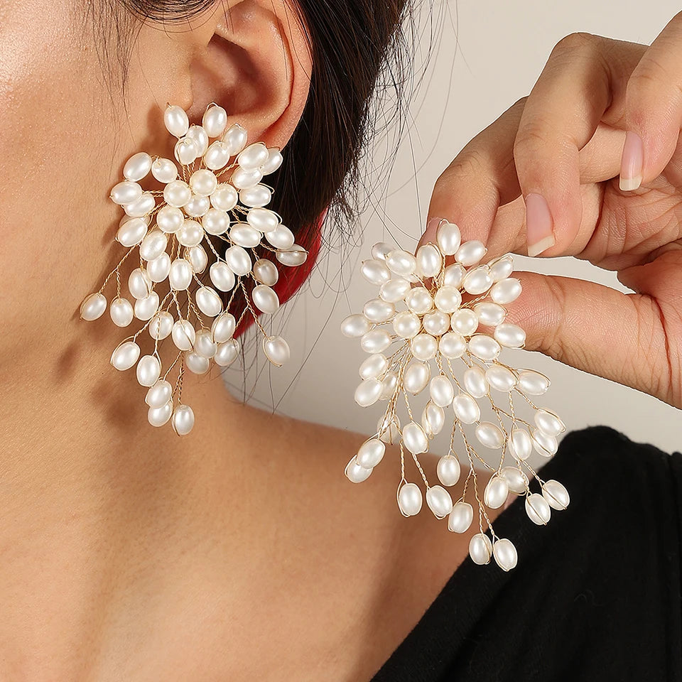 Flower Faux Pearls Earrings