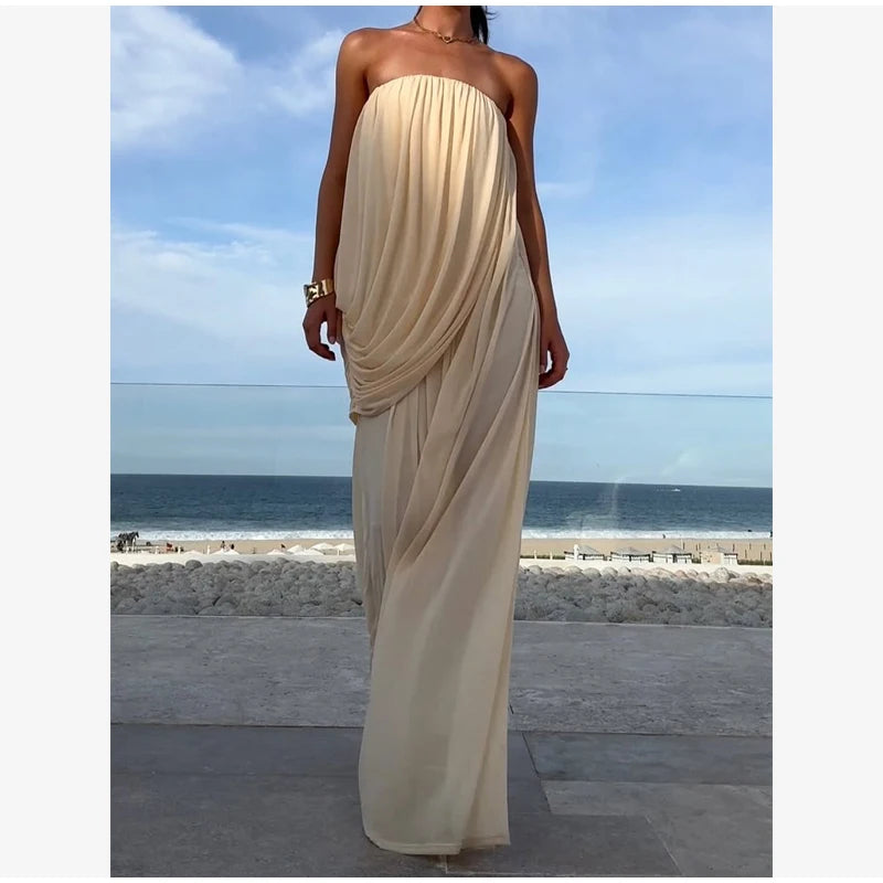 Margaret Pleated Strapless Dress