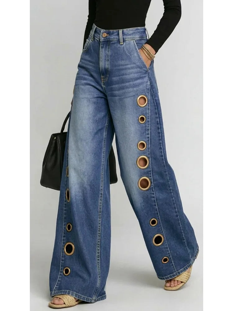 Buttoned Hollow Loose Jean