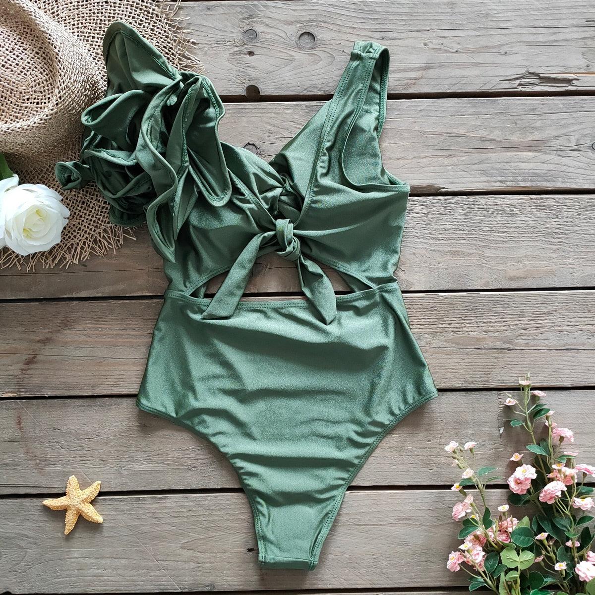 Amelia Ruffle Swimsuit - Olive from The House of CO-KY - Swimwear
