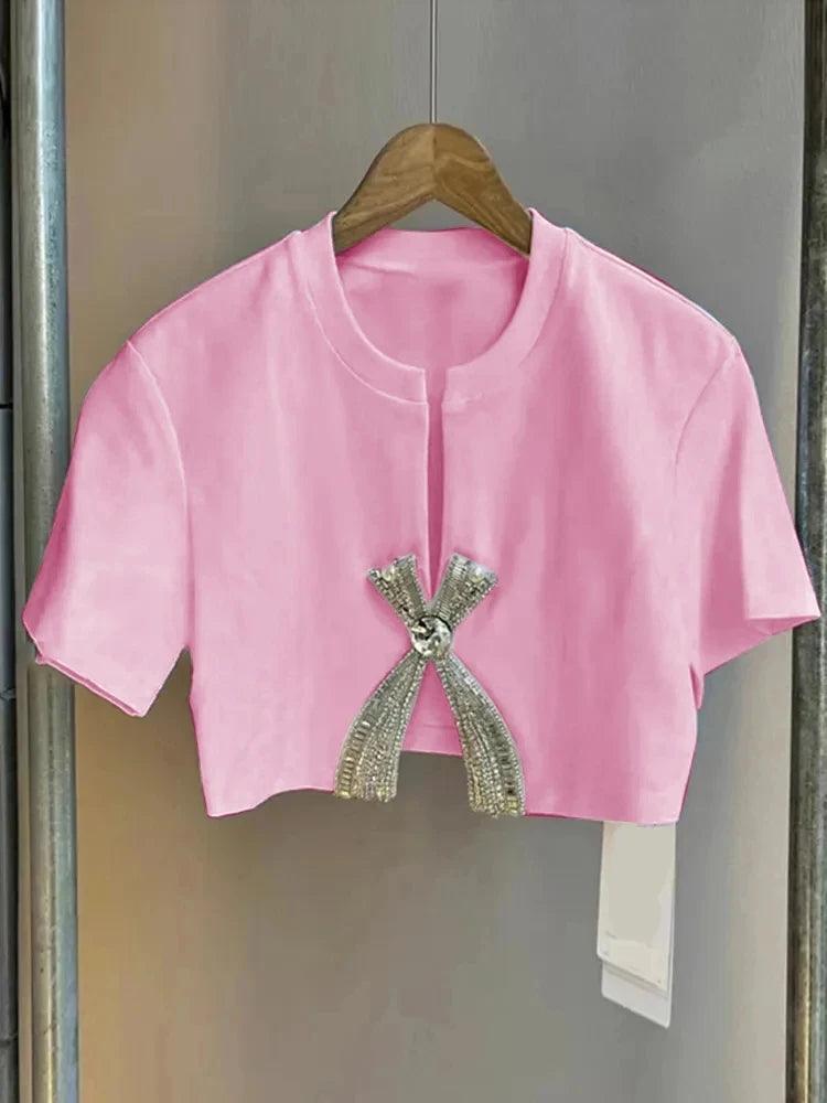 Blair Shiny Bow Crop Top from The House of CO-KY - Shirts & Tops