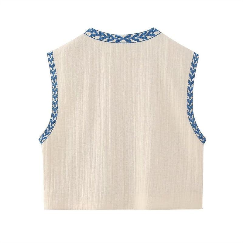 Camille Embroidered Vest - Blue from The House of CO-KY - Shirts & Tops