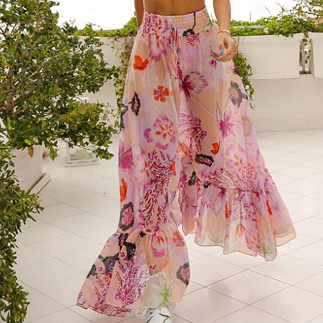 Desiree Pink Floral Beachwear Skirt from The House of CO-KY - Skirts