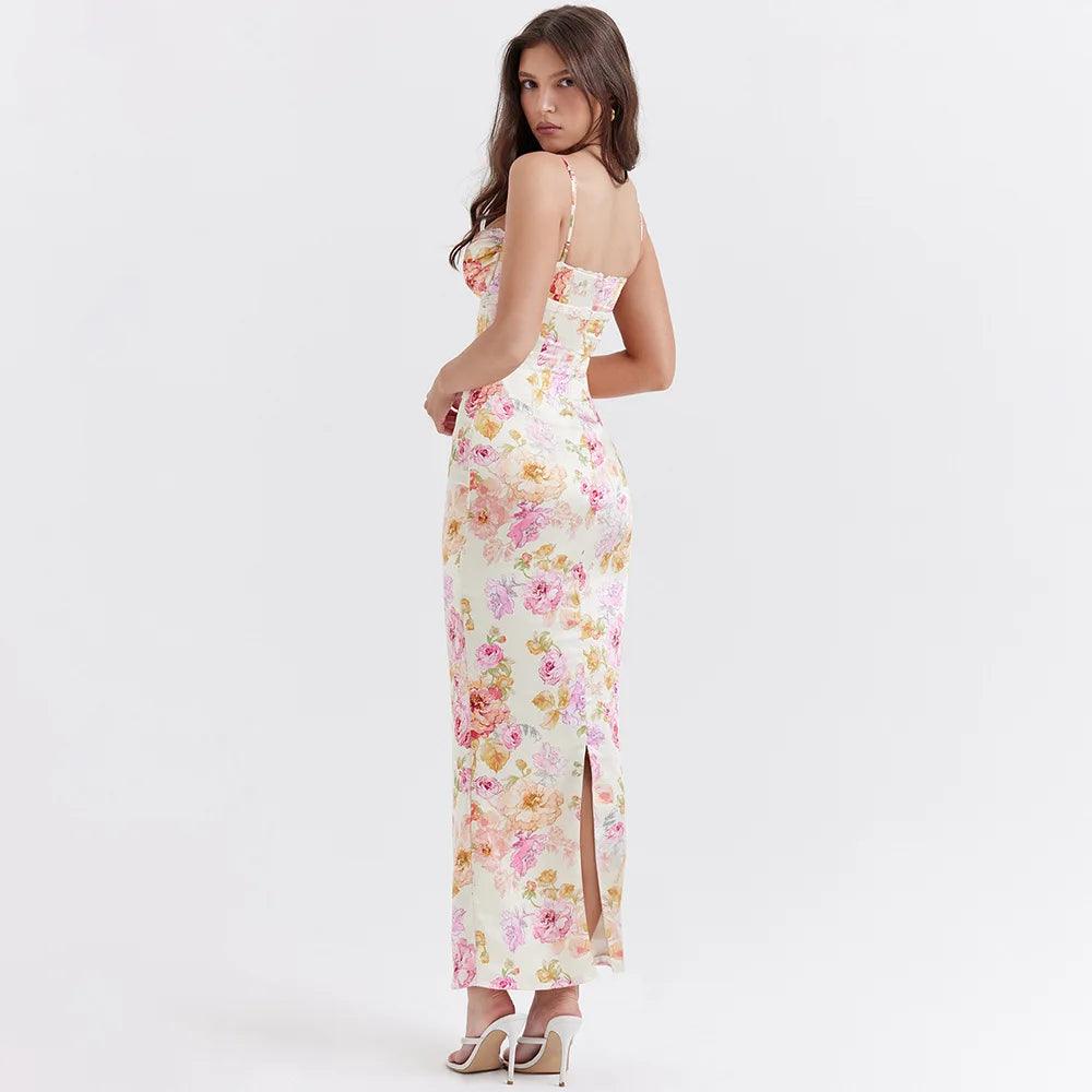 Elsa Floral Satin Maxi Dress from The House of CO-KY - Dresses