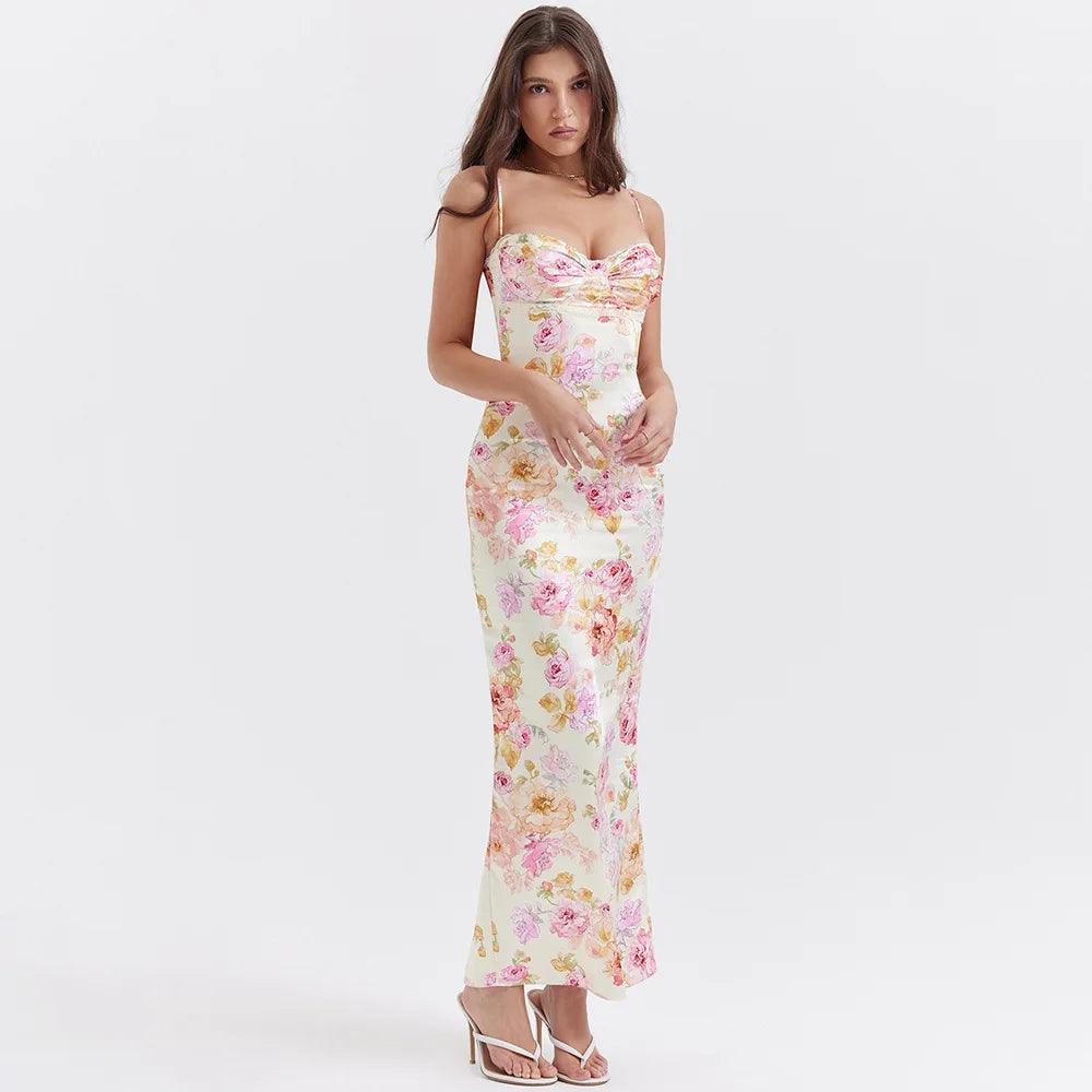 Elsa Floral Satin Maxi Dress from The House of CO-KY - Dresses