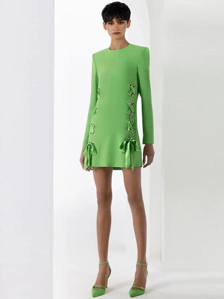 Frances Ribbons Lacing Up Green Dress from The House of CO-KY - Dresses