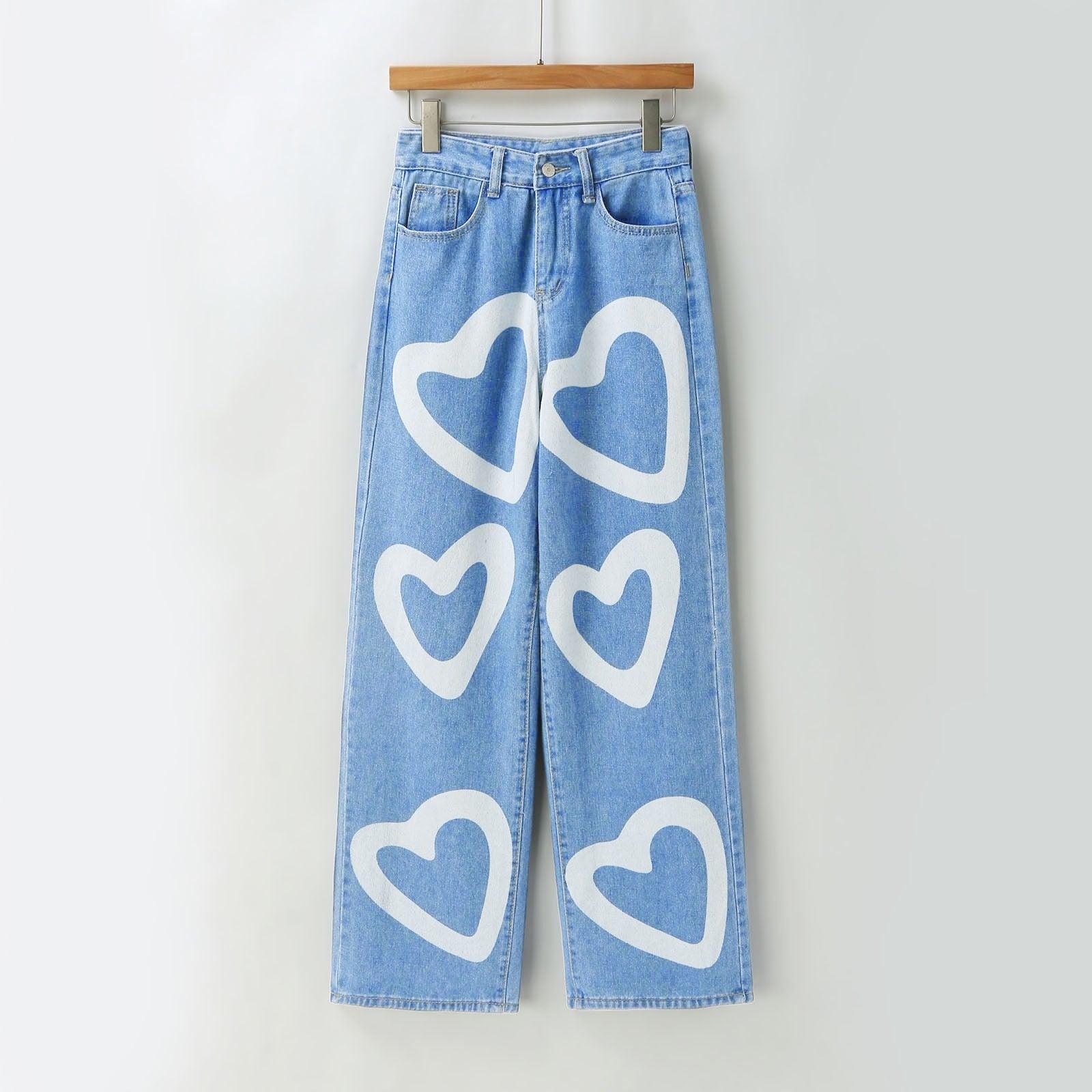 Heart Print Denim Jeans from The House of CO-KY - Pants