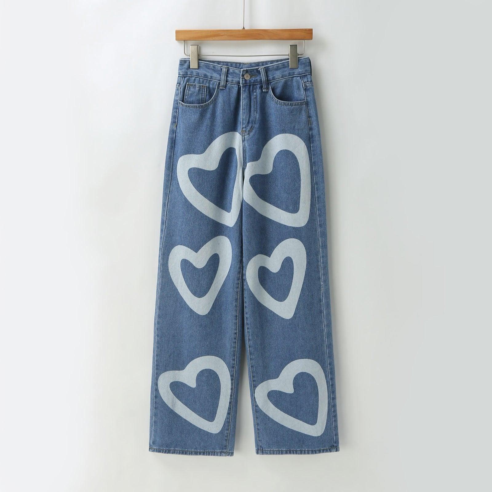 Heart Print Denim Jeans from The House of CO-KY - Pants