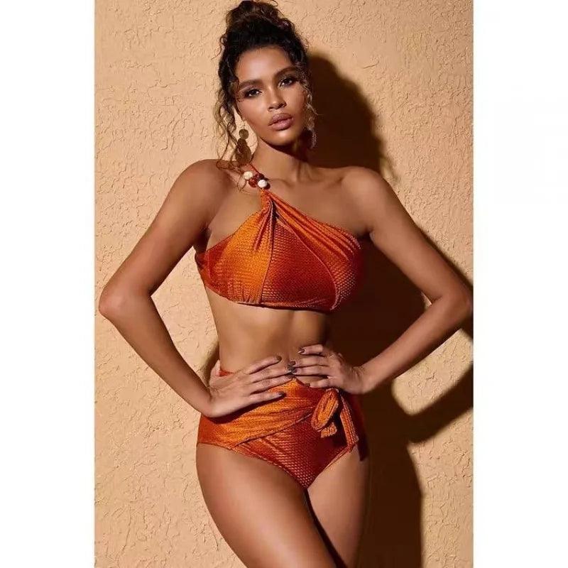 One Shoulder Bikini With Cover Up - Rust from The House of CO-KY - Swimwear