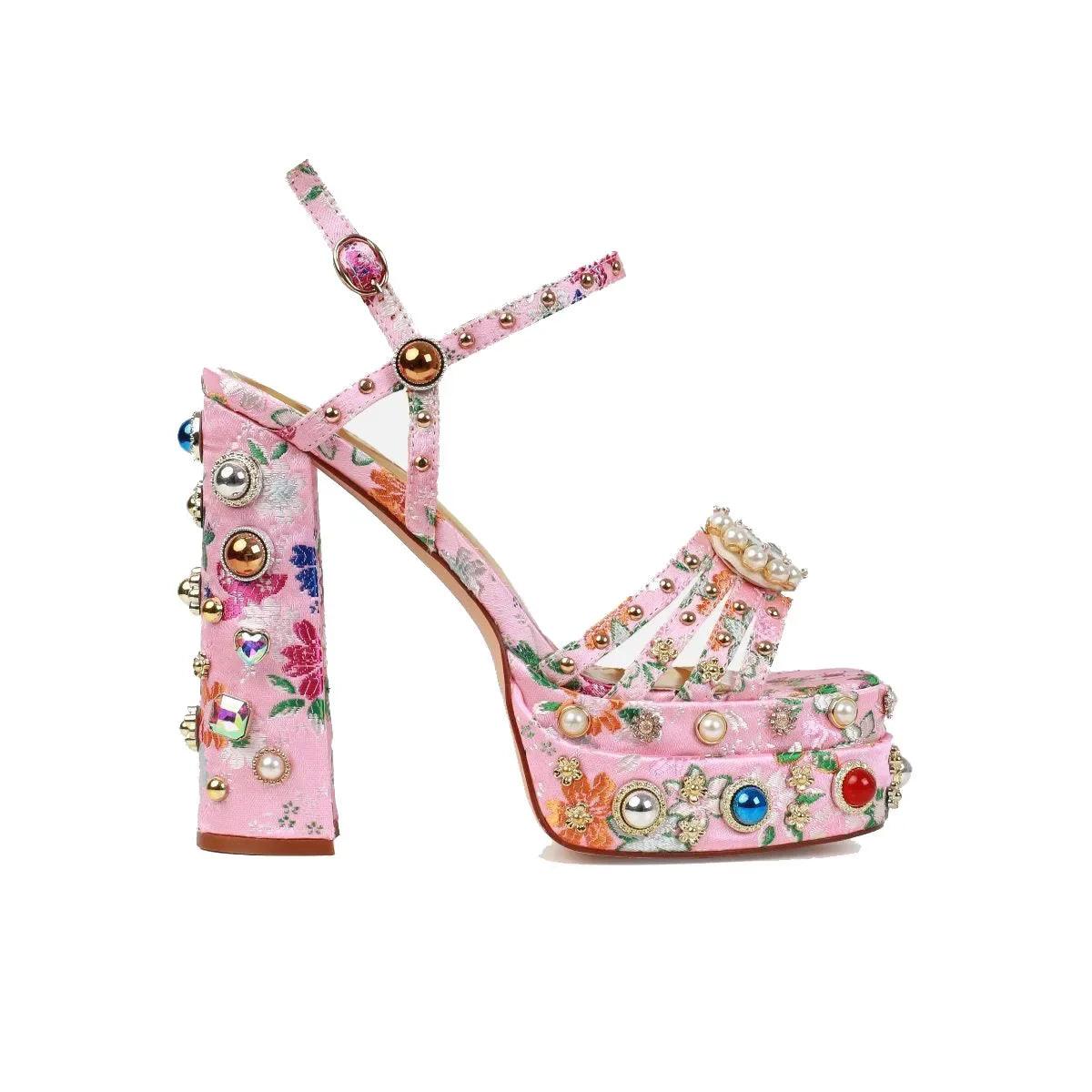Queen Crystal Embroidery High Heels from The House of CO-KY - Shoes