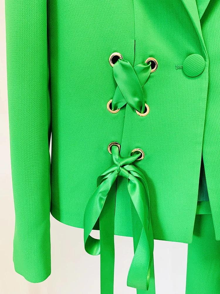 Ribbons Lacing Two Piece Green Suit Set from The House of CO-KY - Outfit Sets