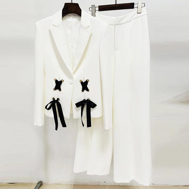 Ribbons Lacing Two Piece White Suit Set from The House of CO-KY - Outfit Sets