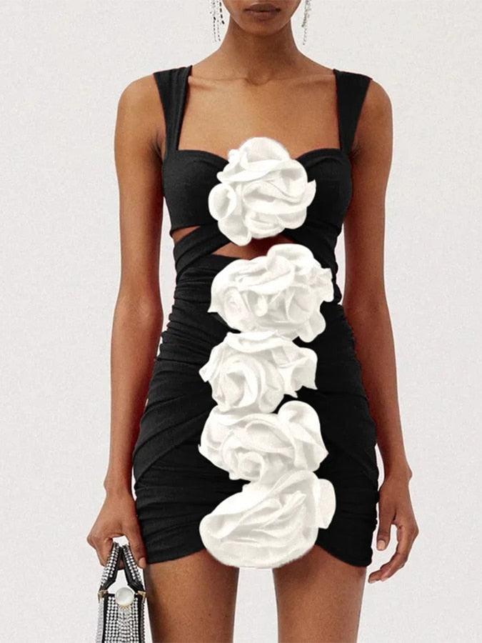 3D Flower Cutout Swimwear - Black and White from The House of CO-KY - Swimwear