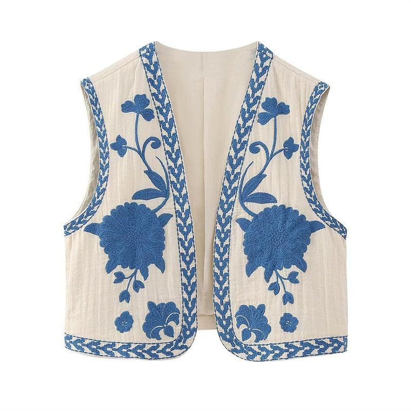 Camille Embroidered Vest - Blue from The House of CO-KY - Shirts & Tops