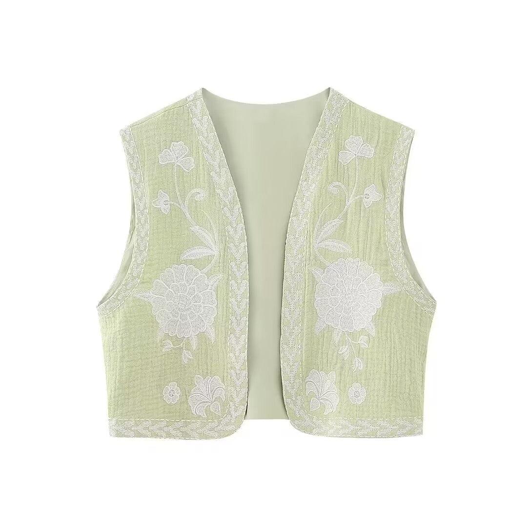 Camille Embroidered Vest - Green from The House of CO-KY - Shirts & Tops