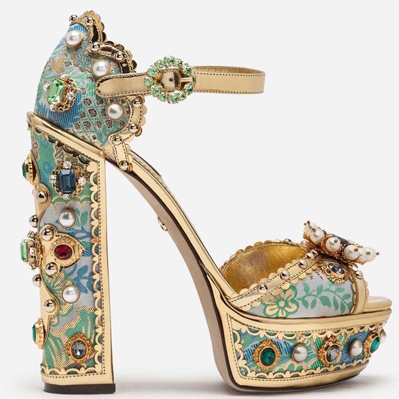 Crystal Embroidery High Heels - The House of CO-KY - Shoes - Crystal Embroidery High Heels - Heels, Shoes, The Glam Edit