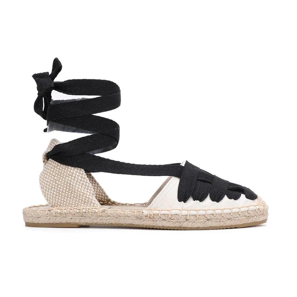 Lace-Up Espadrille Sandals - Beige from The House of CO-KY - Shoes