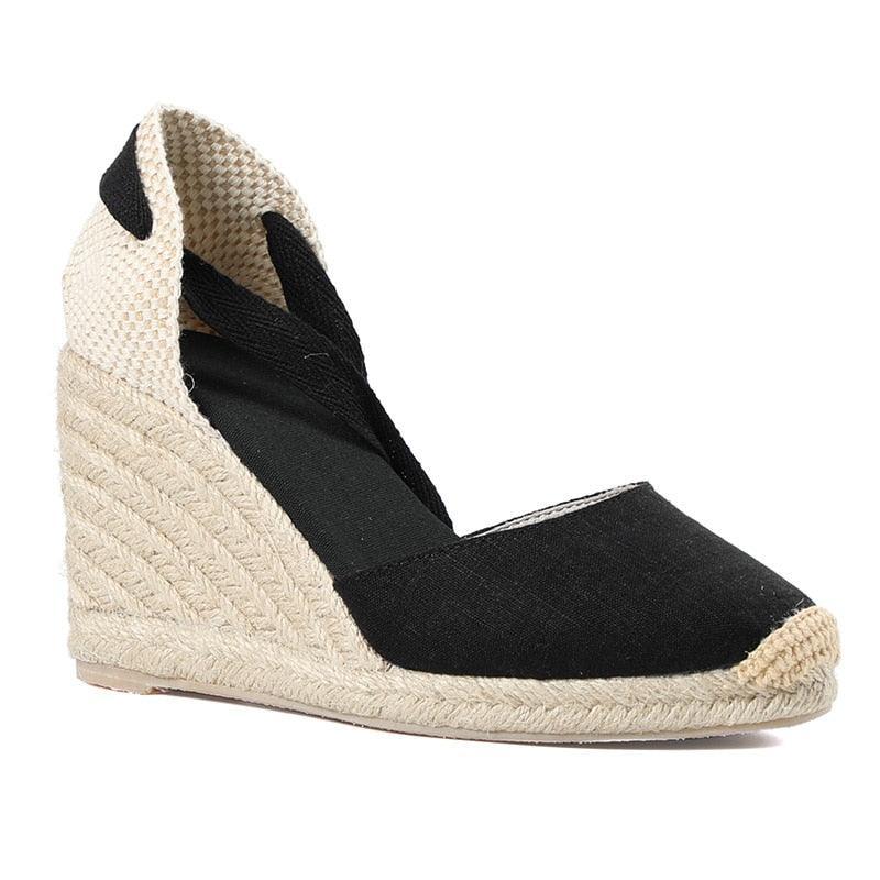 Lace-Up Espadrille Wedges - Black from The House of CO-KY - Shoes