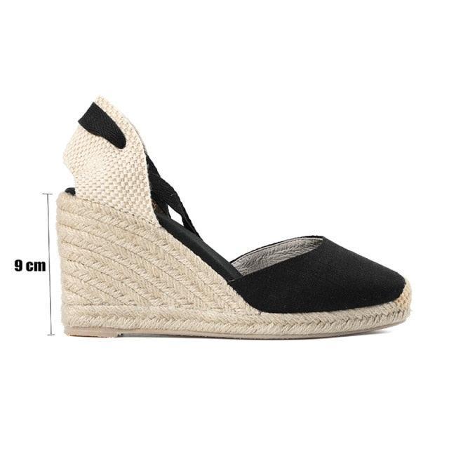 Lace-Up Espadrille Wedges - Black - The House of CO-KY - Shoes - Lace-Up Espadrille Wedges - Black - Espadrilles, Shoes, Wedges