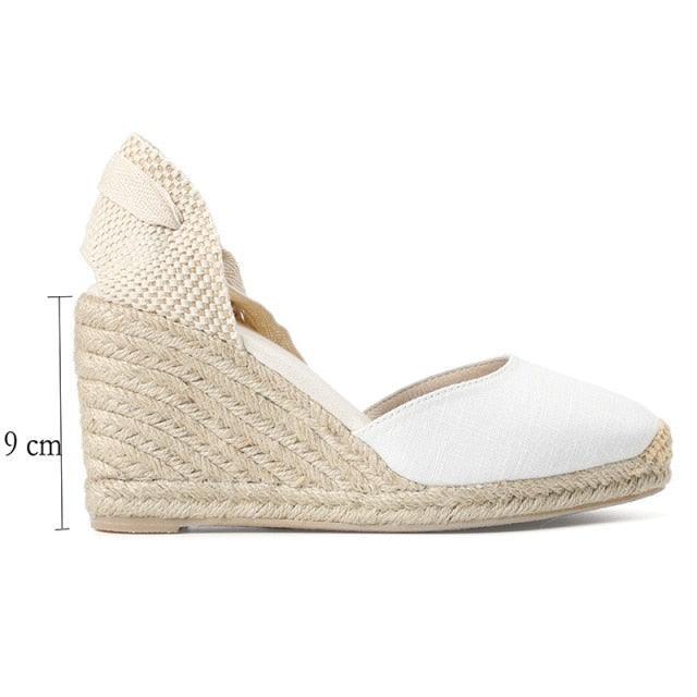 Lace-Up Espadrille Wedges - White - The House of CO-KY - Shoes - Lace-Up Espadrille Wedges - White - Espadrilles, Shoes, Wedges
