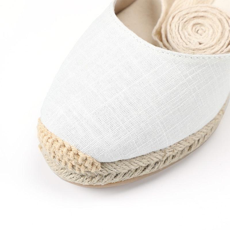 Lace-Up Espadrille Wedges - White - The House of CO-KY - Shoes - Lace-Up Espadrille Wedges - White - Espadrilles, Shoes, Wedges
