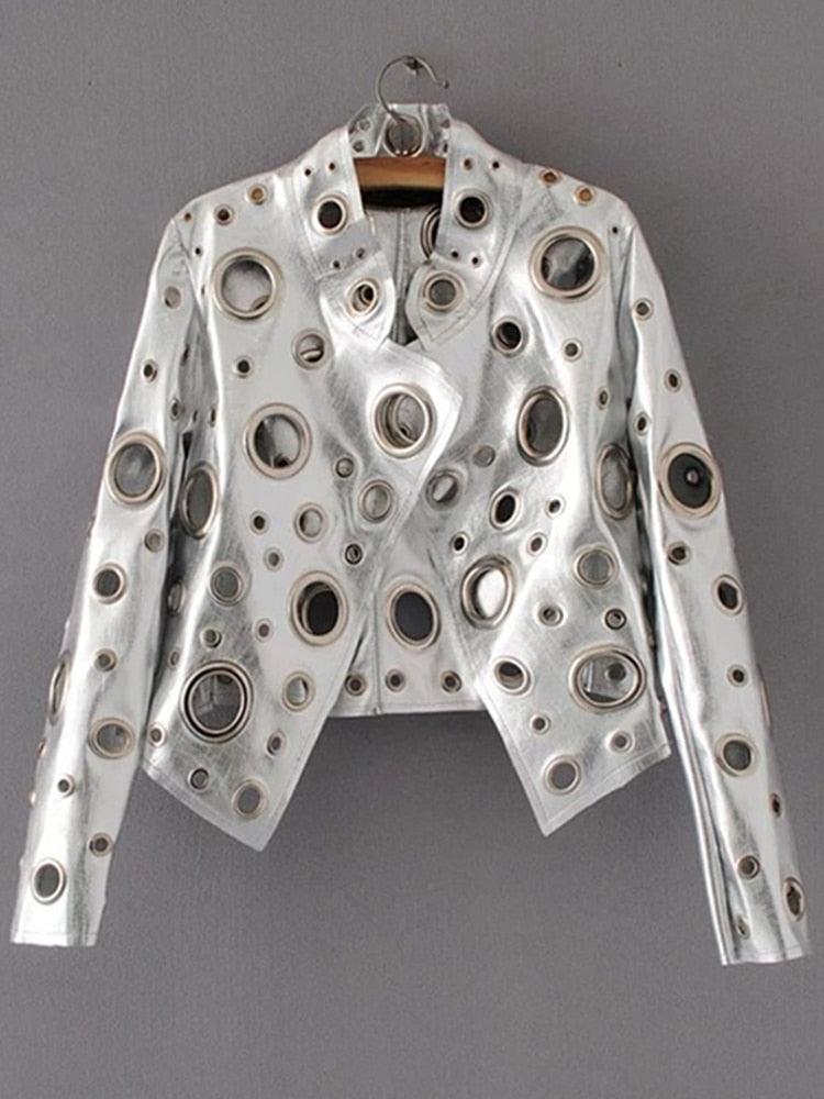Laura Metallic Hole Biker Jacket from The House of CO-KY - Coats & Jackets