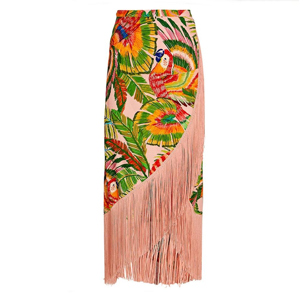 Macaw Leaves Fringe Wraparound Skirt from The House of CO-KY - Skirts