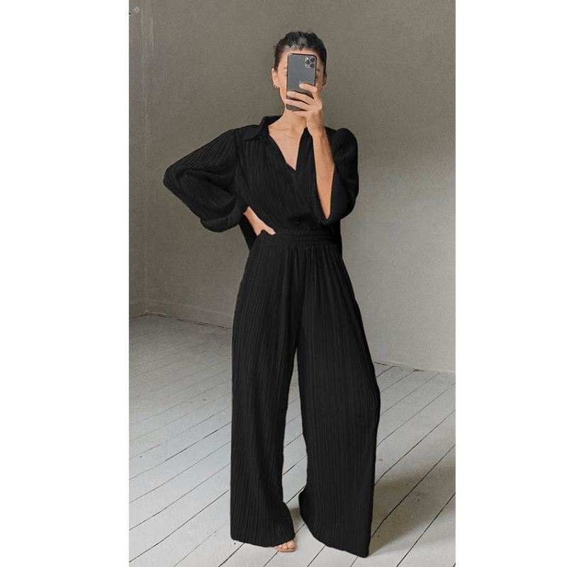 Marta Pleated Loose Blouse and Palazzo Set - The House of CO-KÝ - Pant Suits - Marta Pleated Loose Blouse and Palazzo Set - Loungewear